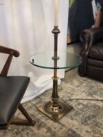 Vintage Mid-Century Brass Floor Lamp with Built-In Glass Table  - Image 2
