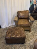 Custom Heavy Artisan Brown Leather Lounge Chair + Restoration Hardware Ottoman - Image 3