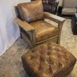 Custom Heavy Artisan Brown Leather Lounge Chair + Restoration Hardware Ottoman