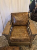 Custom Heavy Artisan Brown Leather Lounge Chair + Restoration Hardware Ottoman - Image 5