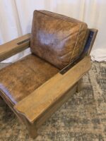 Custom Heavy Artisan Brown Leather Lounge Chair + Restoration Hardware Ottoman - Image 6