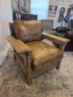 Custom Heavy Artisan Brown Leather Lounge Chair + Restoration Hardware Ottoman - Image 2