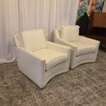 Custom Made in USA White Upholestered Swivel Lounge Chairs (Pair of 2) Von Hemert / Taylor King