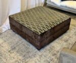 Geometric Boho 39” x 39” Oversized Ottoman / Coffee Table – Brown Velvet Custom Upholstery