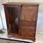Antique Oak Drop-Front Secretary Cabinet 38” W x 14” D x 45 ¾” H