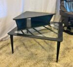 Vintage Mid-Century Modern Tiered Corner Side Table – Black & Glass 32x32x22H