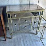 36"W Mirrored Hall Chest and 5-Drawer Accent Dresser - Gold Trim