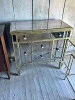 36"W Mirrored Hall Chest and 5-Drawer Accent Dresser - Gold Trim