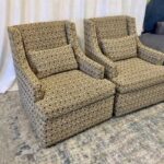 Jessica Charles Pair of 2 Swivel Lounge Chairs Neutral Taupe Designer Upholstery