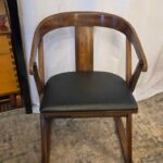 Mid-Century Campaign Style Wooden X-Chair with Black Vinyl Seat – 20” x 20” x 29”
