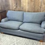 Down Filled Blue Sofa 72” Couch English Roll Arm Custom Made