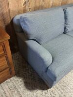 Down Filled Blue Sofa 72” Couch English Roll Arm Custom Made - Image 3