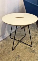 Knoll Designer Side and Accent Table - White Round Top with Cord Pass Through 22 Round 20H