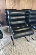 Authentic 1960s Preview Mid-Century Modern Leather & Chrome Metal Cantilever Dining Chairs Set of 6 - Image 4