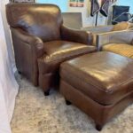 Vintage Lane Furniture Leather English Roll Arm Chair and Ottoman 34W 35D 37H