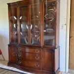 Vintage Bassett Cherry China Hutch Glass Bow Front (61”W) 2 Pieces - Delivery Available