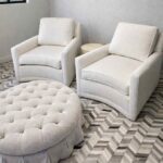 Custom Made in USA White Upholestered Swivel Lounge Chairs (Pair of 2) Von Hemert / Taylor King