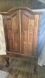 Antique Solid Wood Armoire  Wardrobe Cabinet – Ornate Carved Details Large 75H 43W 26D - Image 3