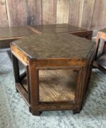 Mid-Century Vintage Solid Wood Coffee Table and Octagon End Tables - MCM Green-Brown Tops - Image 2