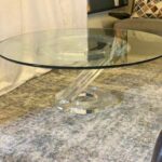 42 Inch Round Glass Coffee Table with Sculptural Lucite Base