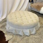 Baker Furniture White Upholestered Round Tufted Ottoman & Bench Coffee Table 39" Round 15" High