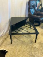 Vintage Mid-Century Modern Tiered Corner Side Table – Black & Glass 32x32x22H - Image 2