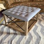 Square Tufted Ottoman & Storage Coffee Table – Gray & Rustic Wood 30x30x18H