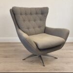 Pottery Barn Wells Swivel Wingback Chair Gray Lounge Armchair Living Room