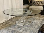 Sculptural Lucite Base Coffee Table 42 Inch Round Glass