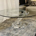 Sculptural Lucite Base Coffee Table 42 Inch Round Glass
