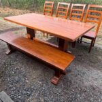 Solid Wood Trestle Dining Table Set - 72 Inch Table, 4 Chairs, and Bench