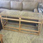 Boho Chic Rattan & Bamboo Console Table Woven Glass-Top Sideboard / Sofa Shelf 56L