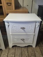Pair of White French Country Nightstands with Glass Crystal Knob Handles - Image 2