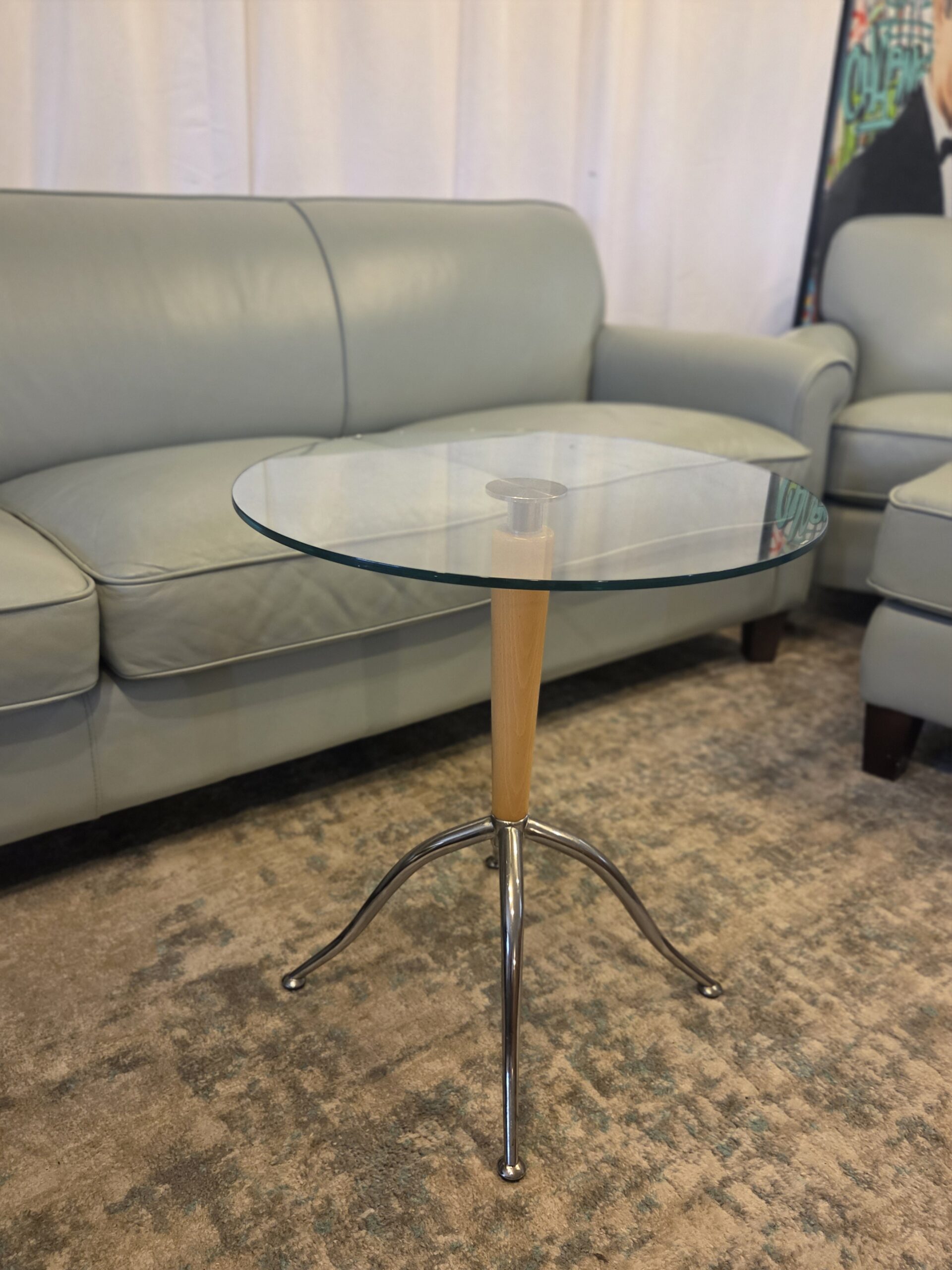 20260701_130457 Vintage Mid-Century Modern Inspired Round Glass Top Accent Table - Image 1
