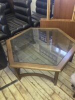 Mid-Century Modern Hexagonal Coffee Table & End Table Set - Smoked Glass & Solid Wood - Image 6
