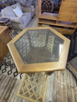 Mid-Century Modern Hexagonal Coffee Table & End Table Set - Smoked Glass & Solid Wood - Image 7