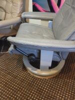 Vintage Ekornes Style Gray Leather Swivel Recliner (with Custom Base Riser) - Image 3