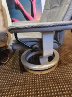 Vintage Ekornes Style Gray Leather Swivel Recliner (with Custom Base Riser) - Image 5