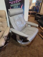 Vintage Ekornes Style Gray Leather Swivel Recliner (with Custom Base Riser) - Image 7