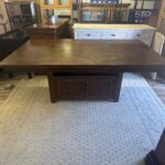 Rustic Solid Wood Trestle Dining Table with Built-In Storage Base 75L 42D 30.5H