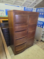 Vintage Mid Century Modern Walnut Bedroom Set with Cedar Wardrobe & Dresser with Mirror - Image 8