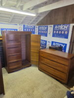 Vintage Mid Century Modern Walnut Bedroom Set with Cedar Wardrobe & Dresser with Mirror - Image 6