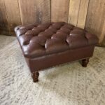 Brown Embossed Leather Tufted Ottoman Coffee Table, 33”X33”x17”H