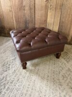 Brown Embossed Leather Tufted Ottoman Coffee Table, 33”X33”x17”H
