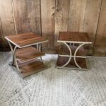 Pair of Reclaimed Wood End Tables with Metal Shelves  22” W x 24” D x 24” H