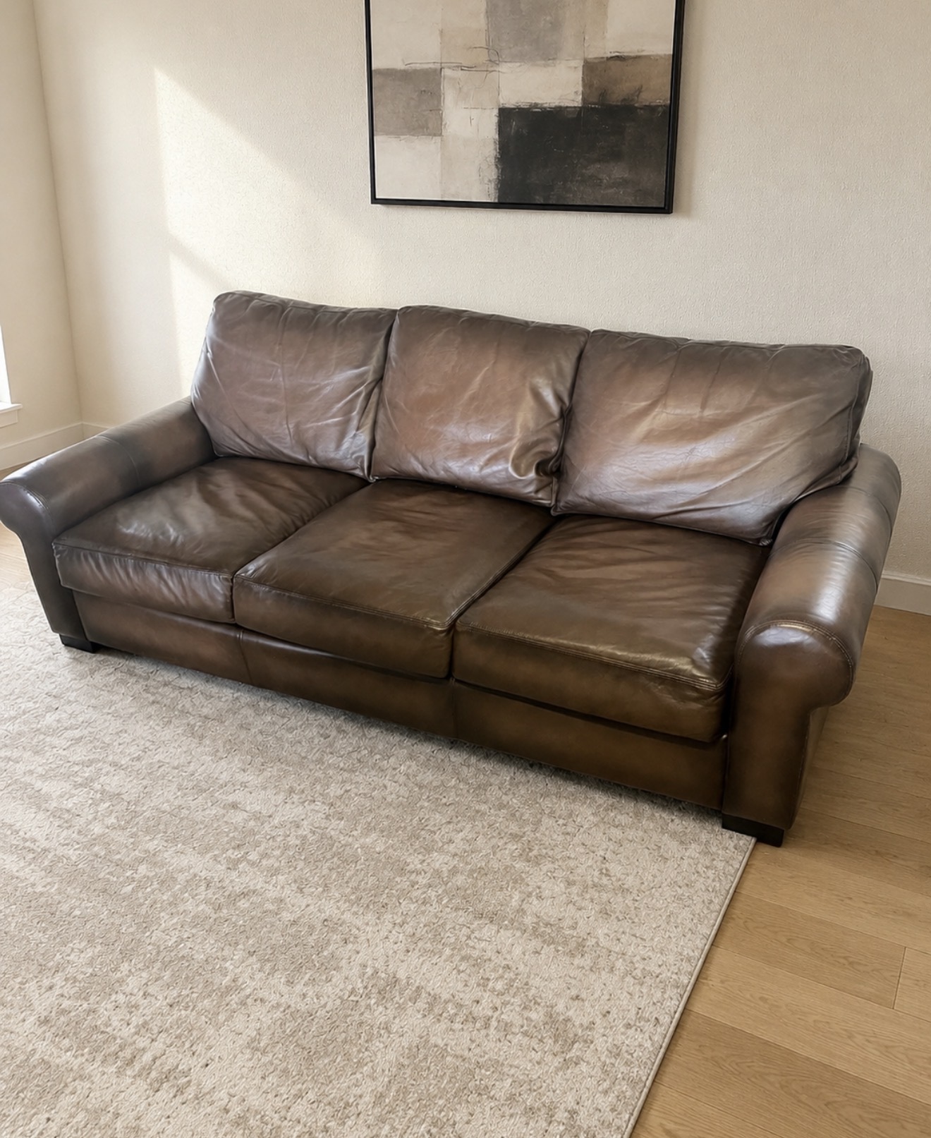 Screenshot Pottery Barn Turner Classic Brown Leather Sofa 89.5” Delivery Available - Image 1