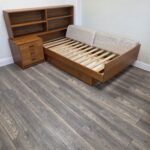1960s Vintage Daybed Danish Modern Teak Twin Daybed with Storage Headboard Bookcase