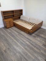 1960s Vintage Daybed Danish Modern Teak Twin Daybed with Storage Headboard Bookcase