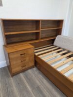 1960s Vintage Daybed Danish Modern Teak Twin Daybed with Storage Headboard Bookcase - Image 4