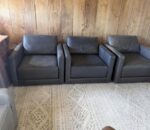 Crate & Barrel Charcoal Leather Chairs Gather 40" Deep Armchairs Soft Leather 3k Retail- 3 Available